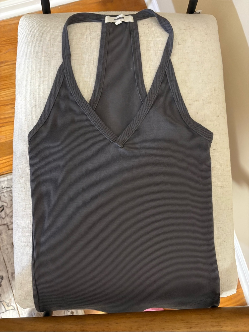 Joah Brown Ribbed V-Neck Racerback Tank - Charcoal